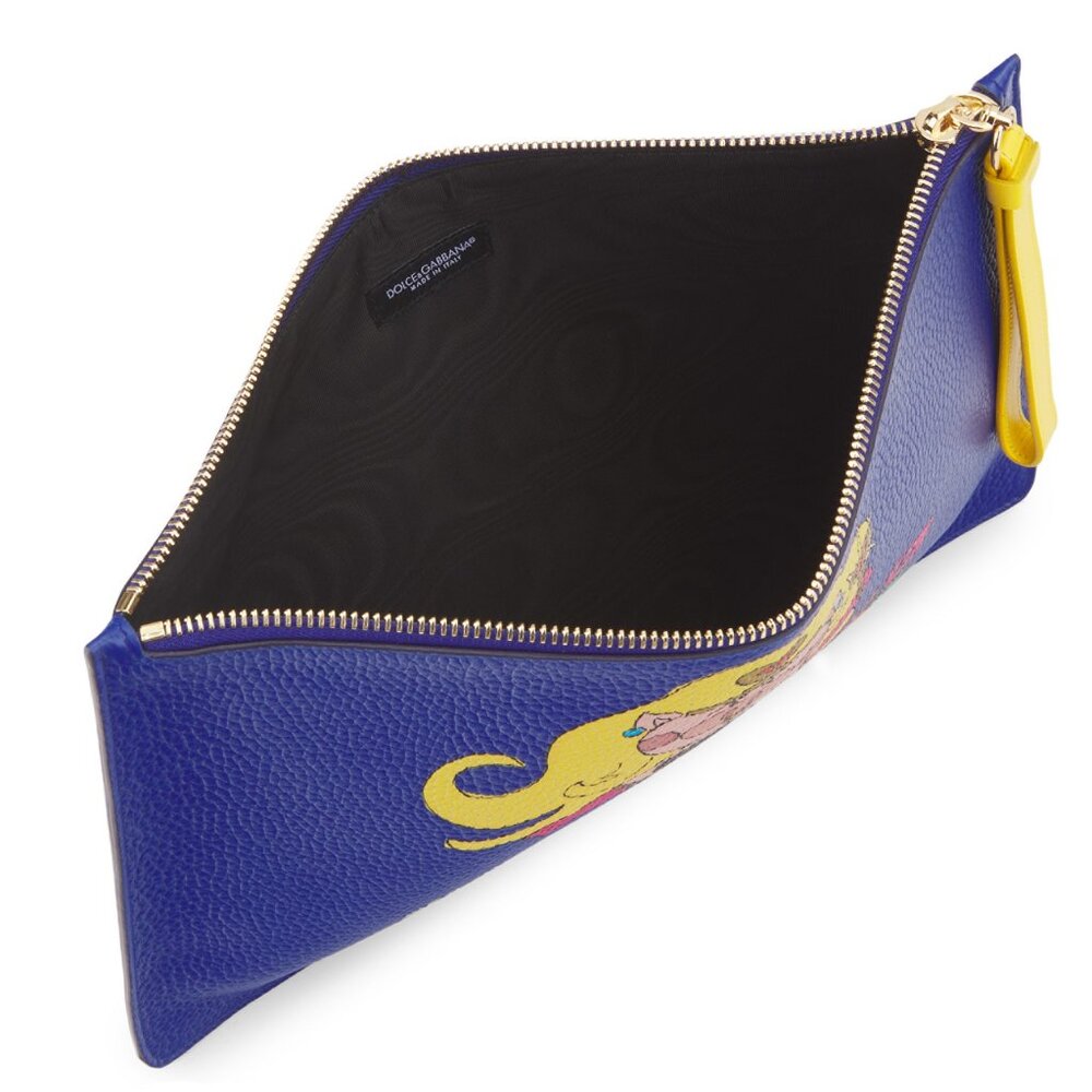 DOLCE & GABBANA BAG POWER PIG BLUE LEATHER POUCH w WRISTLET STRAP - Picture 3 of 12